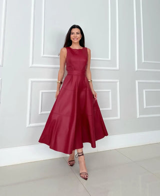 MIDI™  / Stilvoll Midikleid mit perfekter Taille &amp; edlem Leder-Look.