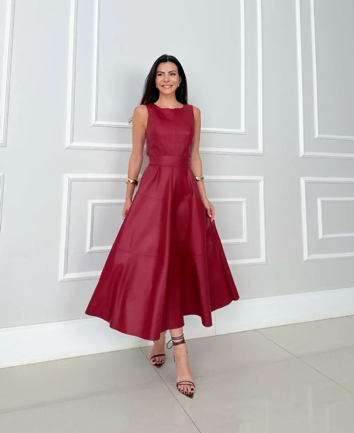 MIDI™  / Stilvoll Midikleid mit perfekter Taille &amp; edlem Leder-Look.