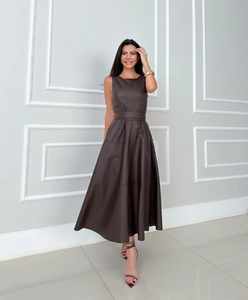 MIDI™  / Stilvoll Midikleid mit perfekter Taille &amp; edlem Leder-Look.