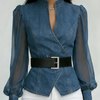 VESSA / JEANS-TOP MIT LEICHTEN CHIFFONÄRMELN
